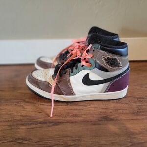 Nike Air Jordan 1 Mid White Black Brown Purple with Pink Laces